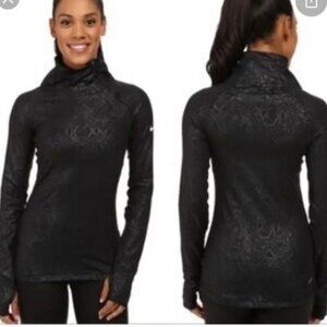 Nike Pro Dri Fit Asymmetric 1/4 Zip Black Snakeskin Print Long Sleeve Top Size M